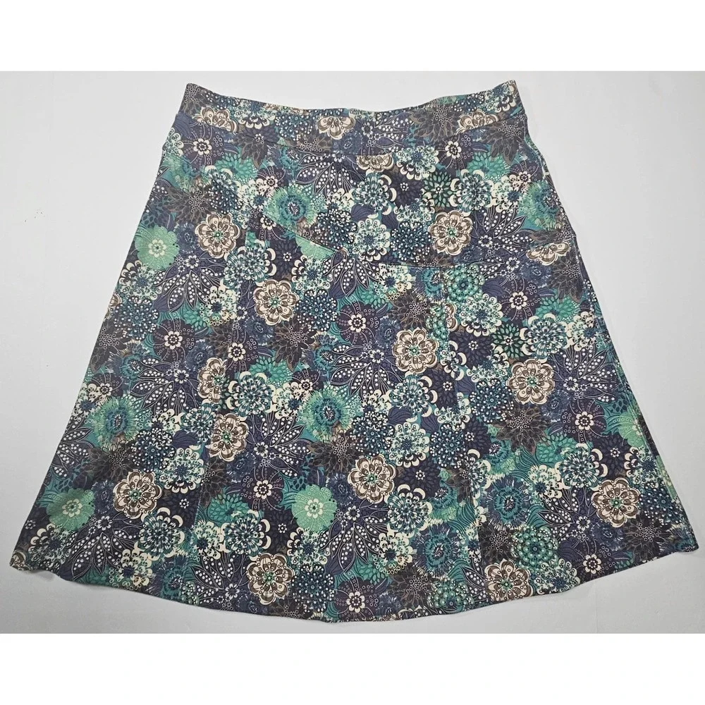 REI Womens Blue Green Floral Active Hiking Skirt Size M Zipper‎ Pocket Stretch
